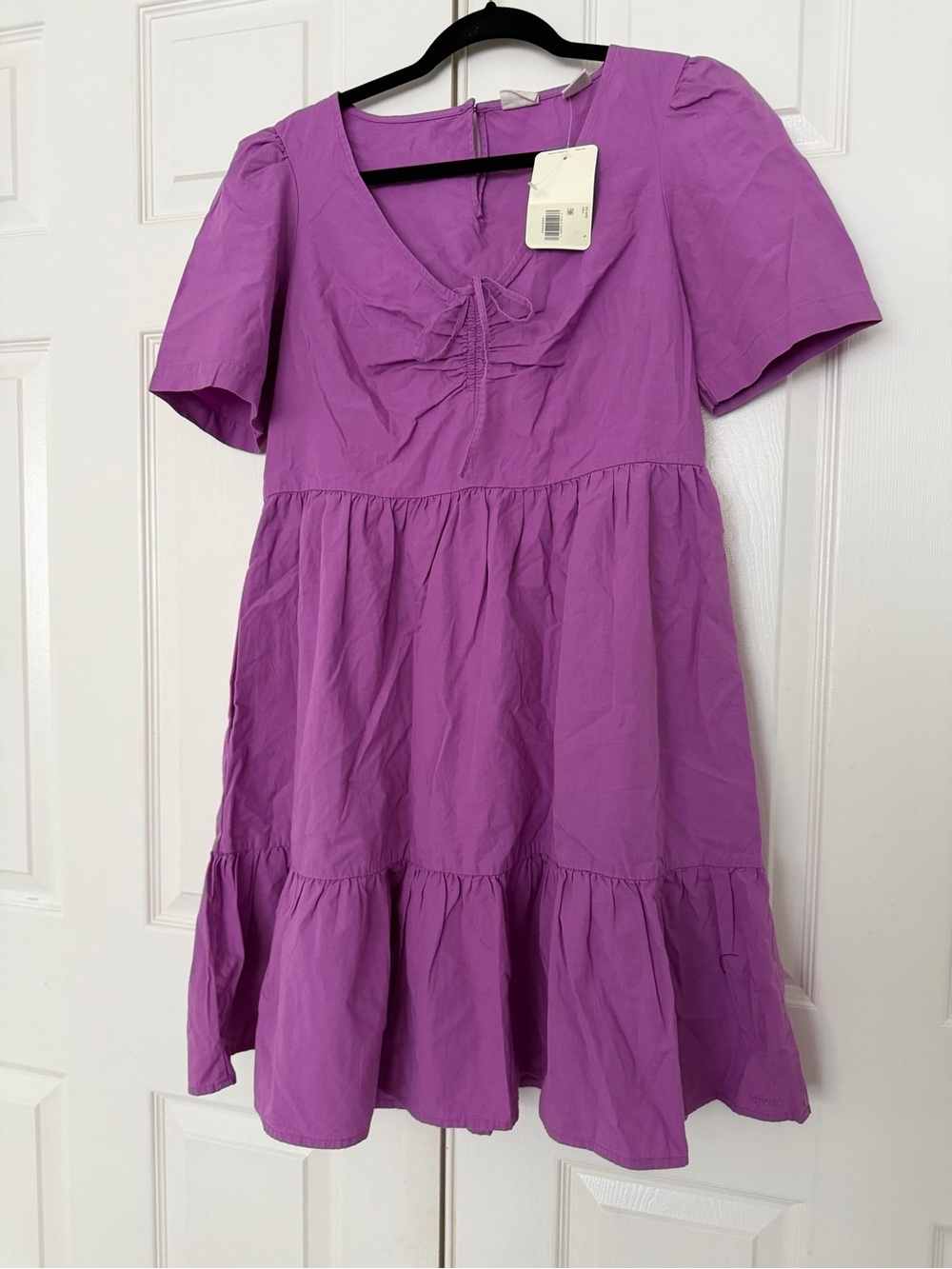 Levi's Women's Marcella Trapeze Dress Purple Tiered Cotton Dress Ruched Front